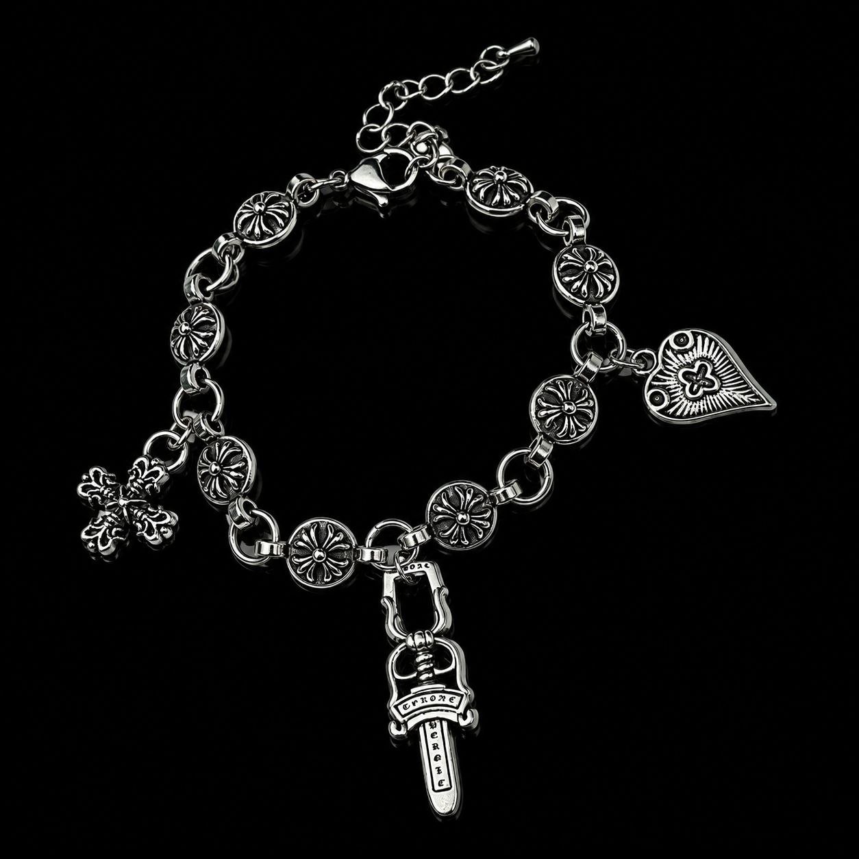 Chrome Floral 3 Charm Bracelet
