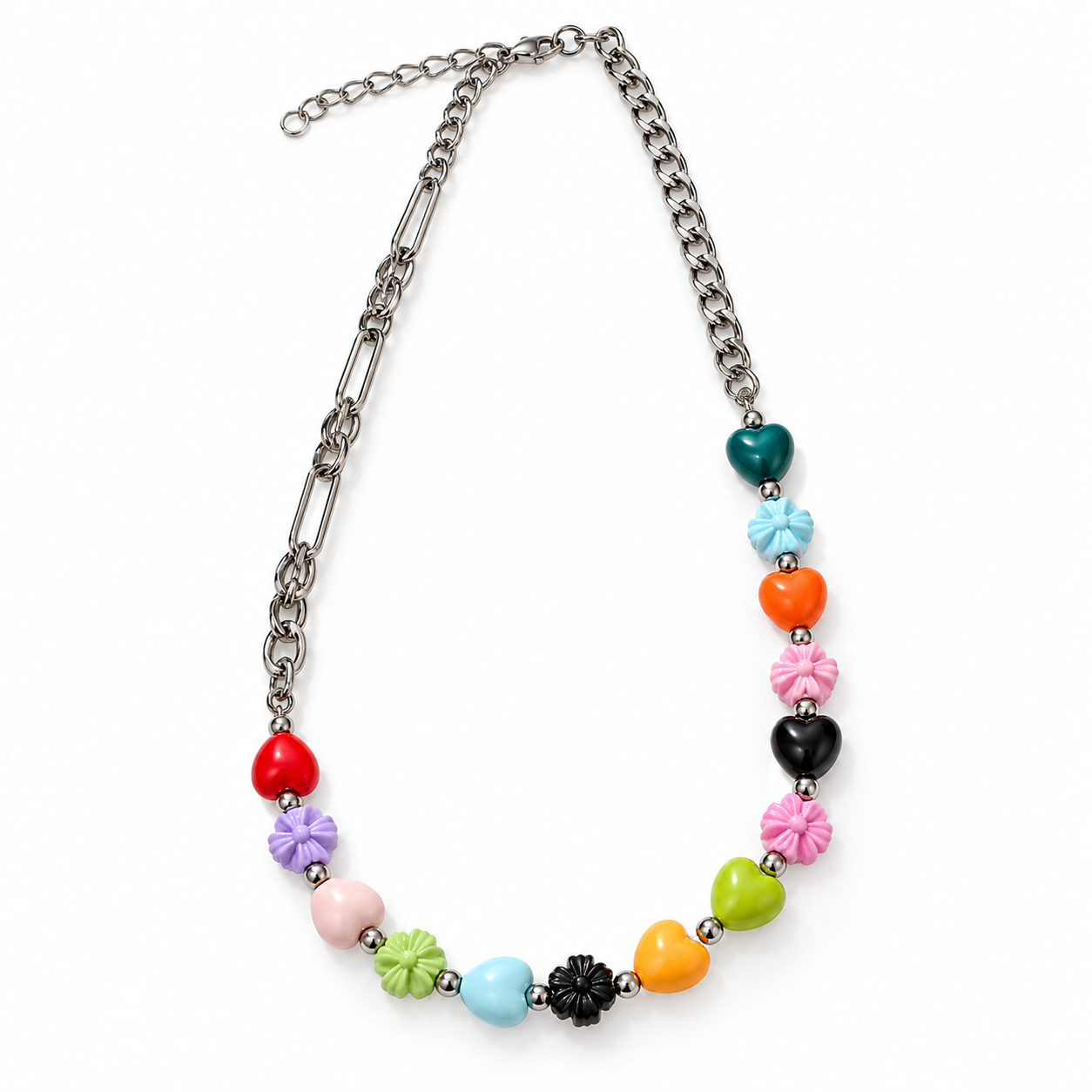 Chrome Heart Colorful Ceramic Beads Stainless Steel Necklace