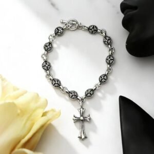 Chrome Heart Floral Gothic Cross Bracelet