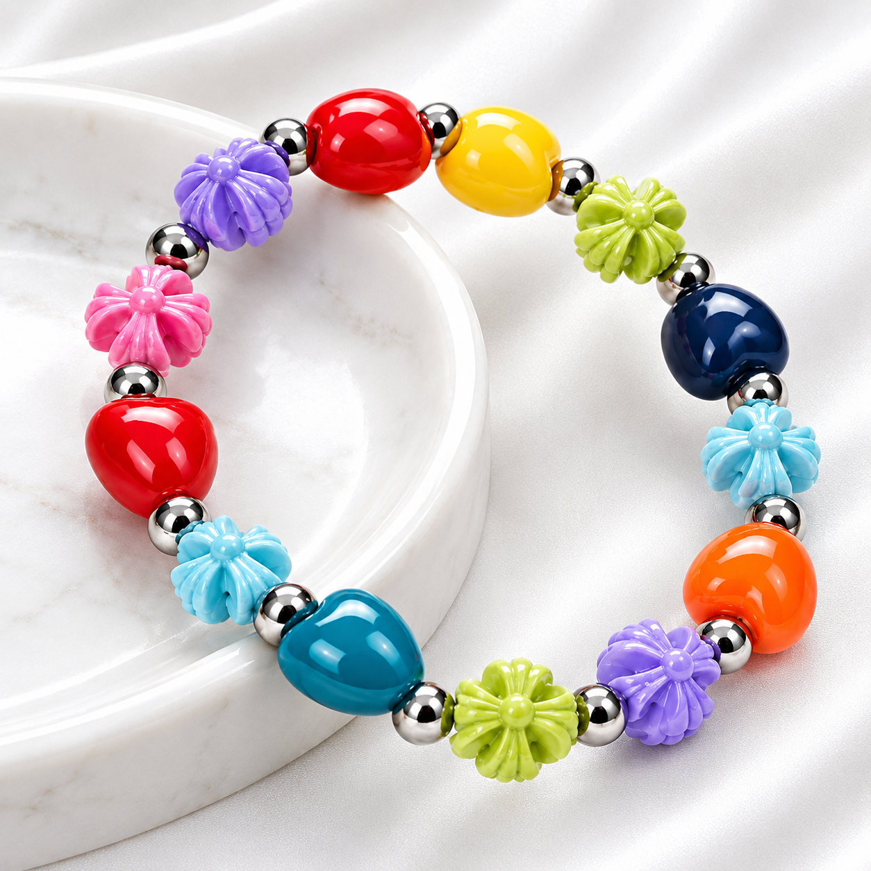 Chrome Heart Style Colorful Ceramic Beads Bracelet