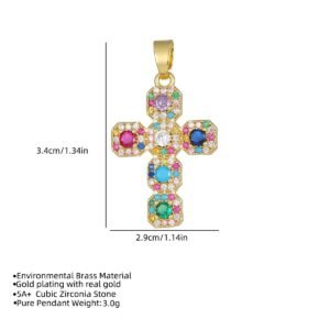 Colorful Zirconia Cross Gold Pendant