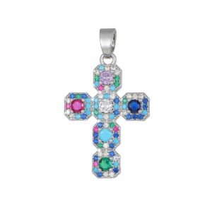 Colorful Zirconia Cross Silver Pendant