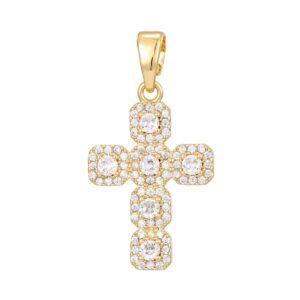 Gold Tone Crystal Icedout Cross Pendant