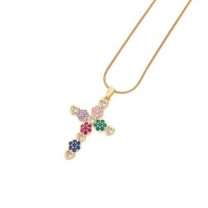 Multi Color Heart Flower Icedout Pendant