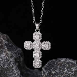 Silver Tone Crystal Icedout Cross Pendant