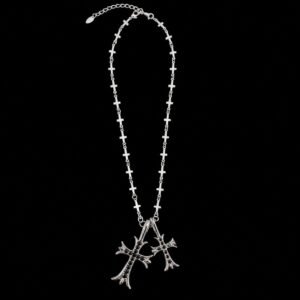 Double Chrome Cross Necklace - Black