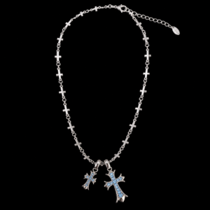 Double Chrome Cross Necklace - Blue
