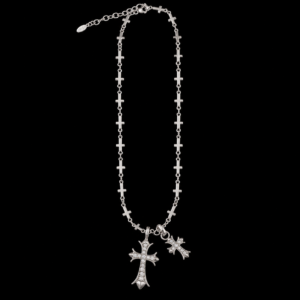 Double Chrome Cross Necklace - Silver