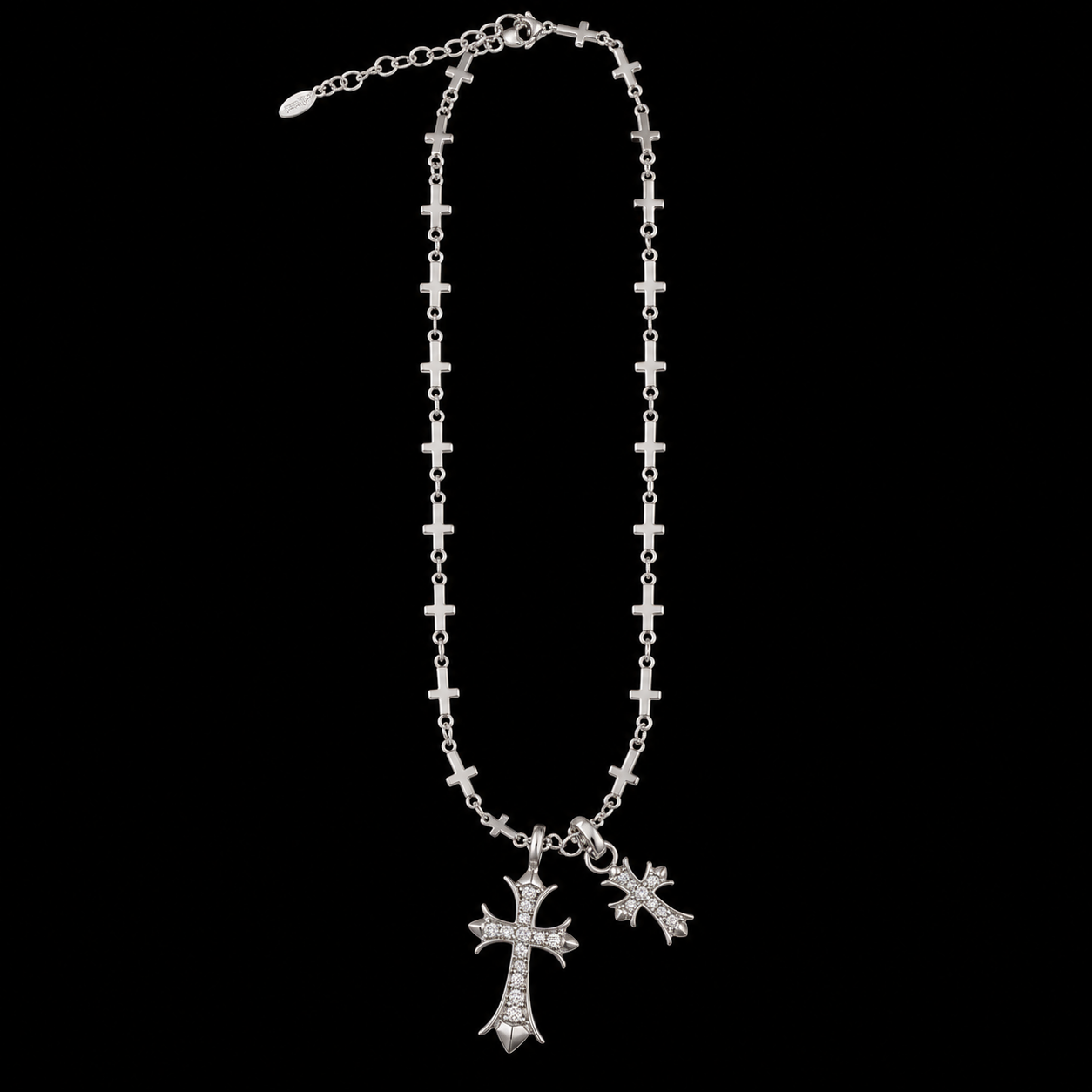 Double Chrome Cross Necklace - Silver